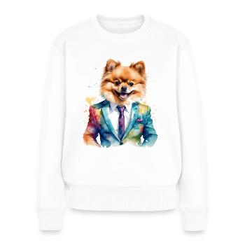 Pomeranian Zwergspitz Anzug Hund Bunt Print - Frauen Premium Bio Pullover - Weiß - Vorne - Julia (174cm)