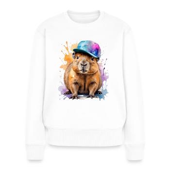 Capybara Snapback Cap Imprimé Animal Coloré - Pull Premium bio Femme - blanc - Devant - Julia (174cm)