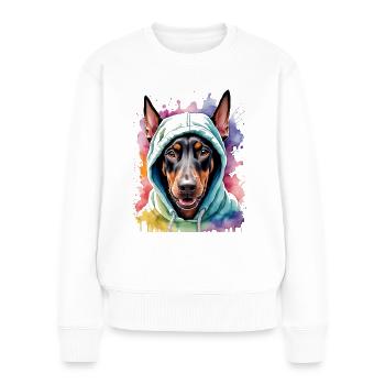 Dobermann Hoodie Hund Bunt Lustig Tier Print - Frauen Premium Bio Pullover - Weiß - Vorne - Julia (174cm)
