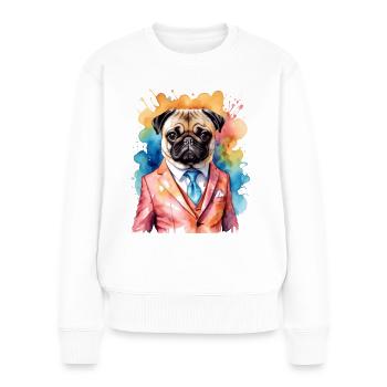 Mops Anzug Hund Bunt Lustig Tier Design Print - Frauen Premium Bio Pullover - Weiß - Vorne - Julia (174cm)