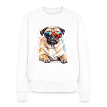 Mops Sonnenbrille Hund Bunt Lustig Design Print - Frauen Premium Bio Pullover - Weiß - Vorne - Julia (174cm)