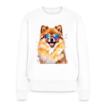 Pomeranian Zwergspitz Sonnenbrille Hund Print - Frauen Premium Bio Pullover - Weiß - Vorne - Julia (174cm)