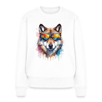 Wolf Sunglasses Colorful Animal Design Print - Women's Premium Organic Jumper - white - Front - Julia (174cm)