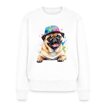 Carlin Snapback Cap Chien Coloré Drôle Design Imprimer - Pull Premium bio Femme - blanc - Devant - Julia (174cm)