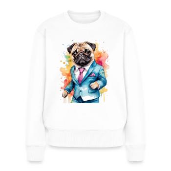 Mops Anzug Hund Bunt Lustig Tier Design Print - Frauen Premium Bio Pullover - Weiß - Vorne - Julia (174cm)
