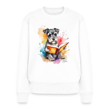 Zwergschnauzer Lesen Hund Lustig Tier Design Print - Frauen Premium Bio Pullover - Weiß - Vorne - Julia (174cm)