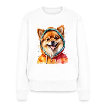 Loulou de Poméranie Sweat à capuche de Poméranie Imprimé chien - Pull Premium bio Femme - blanc - Devant - Julia (174cm)