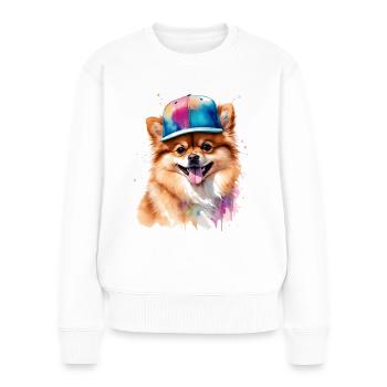 Loulou de Poméranie Casquette Snapback Chien Imprimé - Pull Premium bio Femme - blanc - Devant - Julia (174cm)