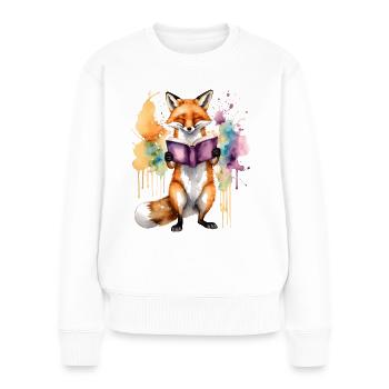 Renard lecture livre Coloré Animal Design Imprimer - Pull Premium bio Femme - blanc - Devant - Julia (174cm)
