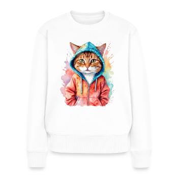Katze Hoodie Bunt Lustig Tier Design Print - Frauen Premium Bio Pullover - Weiß - Vorne - Julia (174cm)