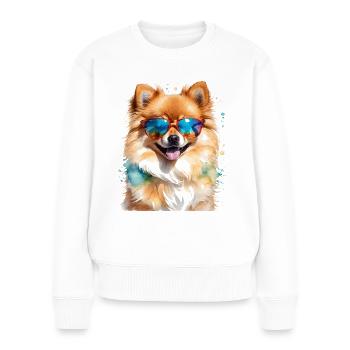 Pomeranian Zwergspitz Sonnenbrille Hund Print - Frauen Premium Bio Pullover - Weiß - Vorne - Julia (174cm)