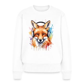 Renard Casque Musique Coloré Animal Design Imprimer - Pull Premium bio Femme - blanc - Devant - Julia (174cm)