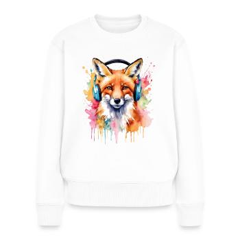 Renard Casque Musique Coloré Animal Design Imprimer - Pull Premium bio Femme - blanc - Devant - Julia (174cm)