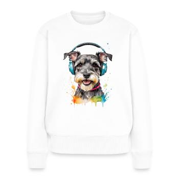 Zwergschnauzer Kopfhörer Hund Lustig Design Print - Frauen Premium Bio Pullover - Weiß - Vorne - Julia (174cm)