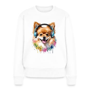 Casque de Poméranie Chien Imprimer - Pull Premium bio Femme - blanc - Devant - Julia (174cm)