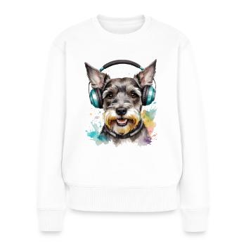 Zwergschnauzer Kopfhörer Hund Lustig Design Print - Frauen Premium Bio Pullover - Weiß - Vorne - Julia (174cm)
