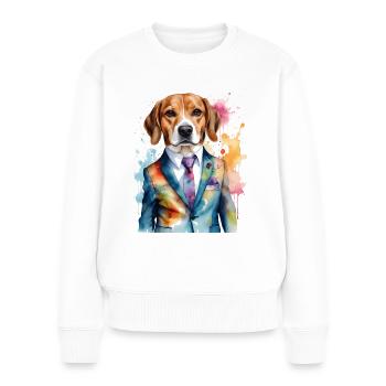 Beagle Anzug Hund Bunt Lustig Tier Design Print - Frauen Premium Bio Pullover - Weiß - Vorne - Julia (174cm)
