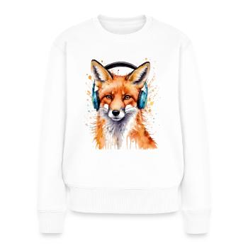 Renard Casque Musique Coloré Animal Design Imprimer - Pull Premium bio Femme - blanc - Devant - Julia (174cm)