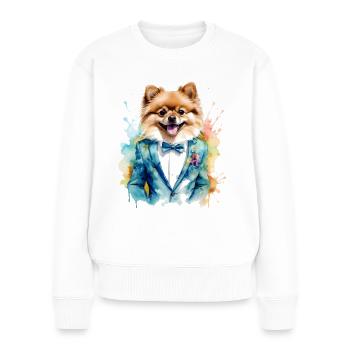 Pomeranian Zwergspitz Anzug Hund Bunt Print - Frauen Premium Bio Pullover - Weiß - Vorne - Julia (174cm)