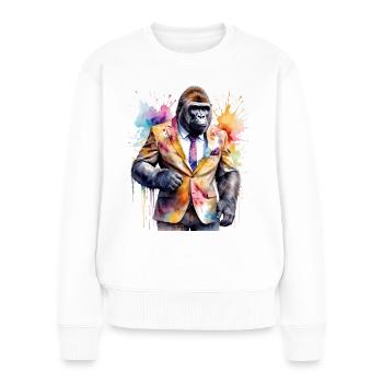 Gorilla Anzug Affe Bunt Tier Design Print - Frauen Premium Bio Pullover - Weiß - Vorne - Julia (174cm)