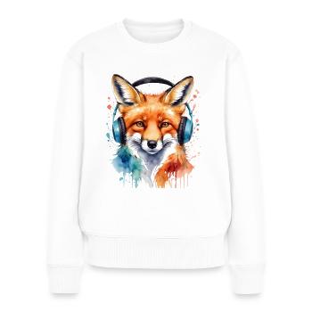 Renard Casque Musique Coloré Animal Design Imprimer - Pull Premium bio Femme - blanc - Devant - Julia (174cm)