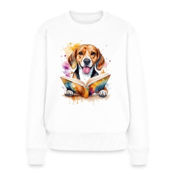 Beagle Reading Book Dog Funny Animal Design Print - Women's Premium Organic Jumper - white - Front - Julia (174cm)