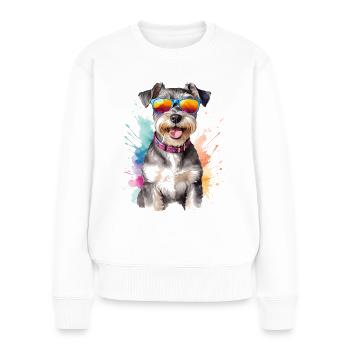 Zwergschnauzer Sonnenbrille Hund Lustig Tier Print - Frauen Premium Bio Pullover - Weiß - Vorne - Julia (174cm)