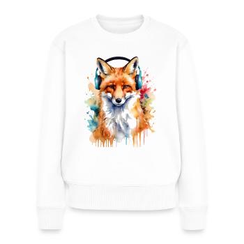 Renard Casque Musique Coloré Animal Design Imprimer - Pull Premium bio Femme - blanc - Devant - Julia (174cm)