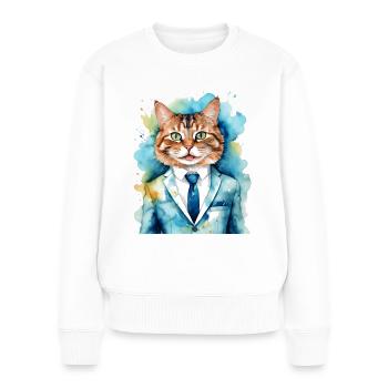 Katze Anzug Bunt Lustig Lustig Tier Design Print - Frauen Premium Bio Pullover - Weiß - Vorne - Julia (174cm)