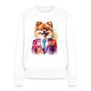 Pomeranian Zwergspitz Anzug Hund Bunt Print - Frauen Premium Bio Pullover - Weiß - Vorne - Julia (174cm)