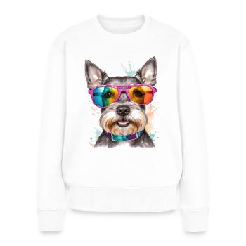 Zwergschnauzer Sonnenbrille Hund Lustig Tier Print - Frauen Premium Bio Pullover - Weiß - Vorne - Julia (174cm)