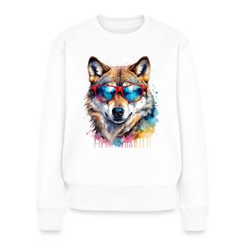 Wolf Sunglasses Colorful Animal Design Print - Women's Premium Organic Jumper - white - Front - Julia (174cm)