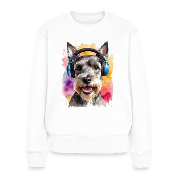 Zwergschnauzer Kopfhörer Hund Lustig Design Print - Frauen Premium Bio Pullover - Weiß - Vorne - Julia (174cm)