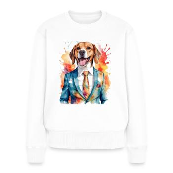 Beagle Anzug Hund Bunt Lustig Tier Design Print - Frauen Premium Bio Pullover - Weiß - Vorne - Julia (174cm)
