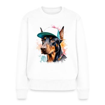 Doberman Snapback Cap Chien Drôle Design Imprimer - Pull Premium bio Femme - blanc - Devant - Julia (174cm)