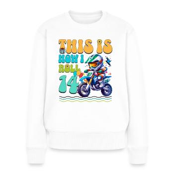 Motocross 14. Geburtstag - Frauen Premium Bio Pullover - Weiß - Vorne - Julia (174cm)