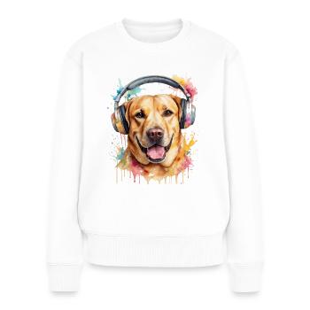 Labrador Retriever Kopfhörer Hund Tier Print - Frauen Premium Bio Pullover - Weiß - Vorne - Julia (174cm)