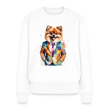 Pomeranian Zwergspitz Anzug Hund Bunt Print - Frauen Premium Bio Pullover - Weiß - Vorne - Julia (174cm)