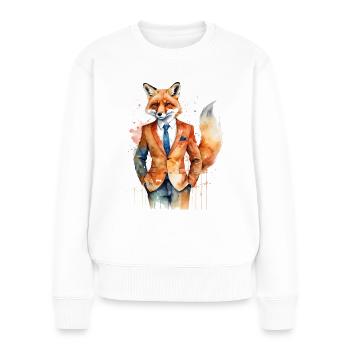 Fuchs Anzug Bunt Tier Design Print - Frauen Premium Bio Pullover - Weiß - Vorne - Julia (174cm)