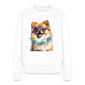Pomeranian Zwergspitz Sonnenbrille Hund Print - Frauen Premium Bio Pullover - Weiß - Vorne - Julia (174cm)