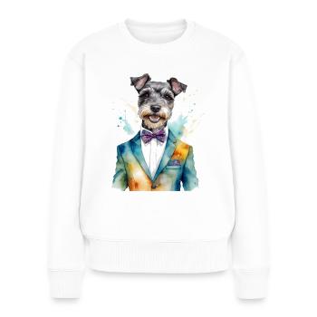 Zwergschnauzer Anzug Hund Lustig Tier Design Print - Frauen Premium Bio Pullover - Weiß - Vorne - Julia (174cm)