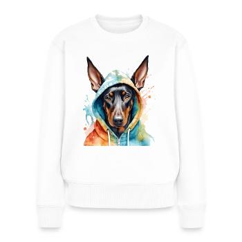 Dobermann Hoodie Hund Bunt Lustig Tier Print - Frauen Premium Bio Pullover - Weiß - Vorne - Julia (174cm)
