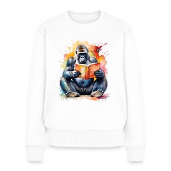 Gorilla Reading Book Monkey Coloré Animal Design Imprimer - Pull Premium bio Femme - blanc - Devant - Julia (174cm)