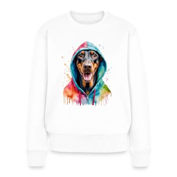 Dobermann Hoodie Hund Bunt Lustig Tier Print - Frauen Premium Bio Pullover - Weiß - Vorne - Julia (174cm)