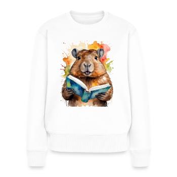 Capybara livre de lecture Capy Colorful Animal Design Print - Pull Premium bio Femme - blanc - Devant - Julia (174cm)