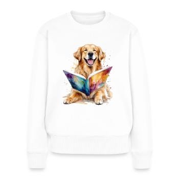 Golden Retriever Lesen Hund Lustig Design Print - Frauen Premium Bio Pullover - Weiß - Vorne - Julia (174cm)