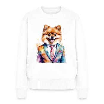 Pomeranian Zwergspitz Anzug Hund Bunt Print - Frauen Premium Bio Pullover - Weiß - Vorne - Julia (174cm)