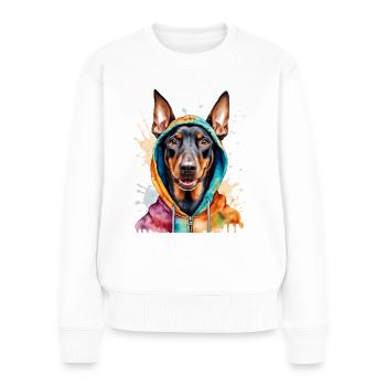 Dobermann Hoodie Hund Bunt Lustig Tier Print - Frauen Premium Bio Pullover - Weiß - Vorne - Julia (174cm)