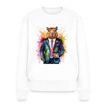 Capybara Anzug Capy Bunt Tier Design Print - Frauen Premium Bio Pullover - Weiß - Vorne - Julia (174cm)