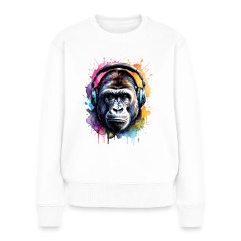 Casque Gorille Singe Coloré Animal Design Imprimer - Pull Premium bio Femme - blanc - Devant - Julia (174cm)